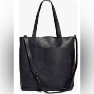 Madewell Black Leather medium transport Tote Bag